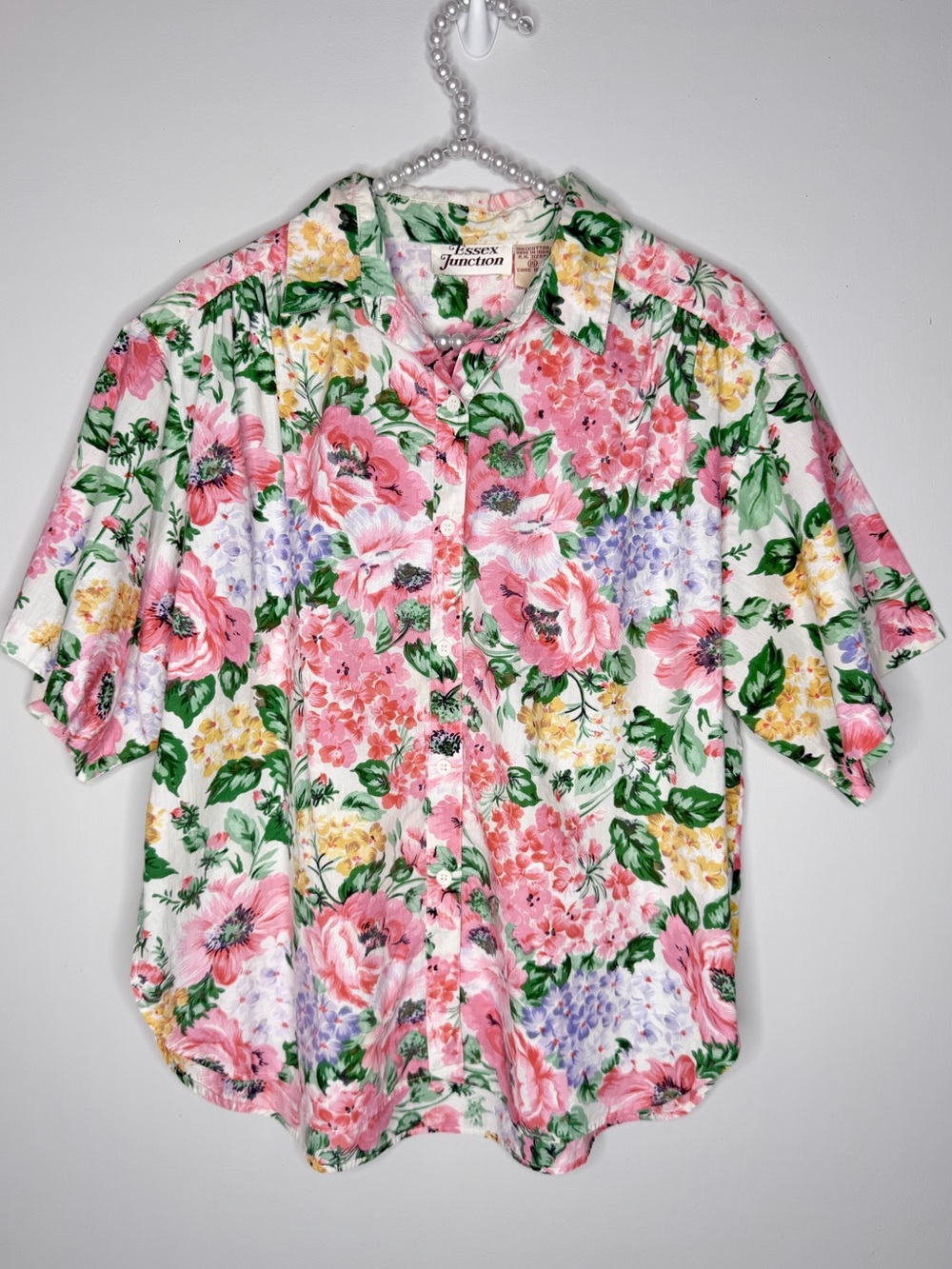 Vintage Pink Floral Button-Down Blouse Top